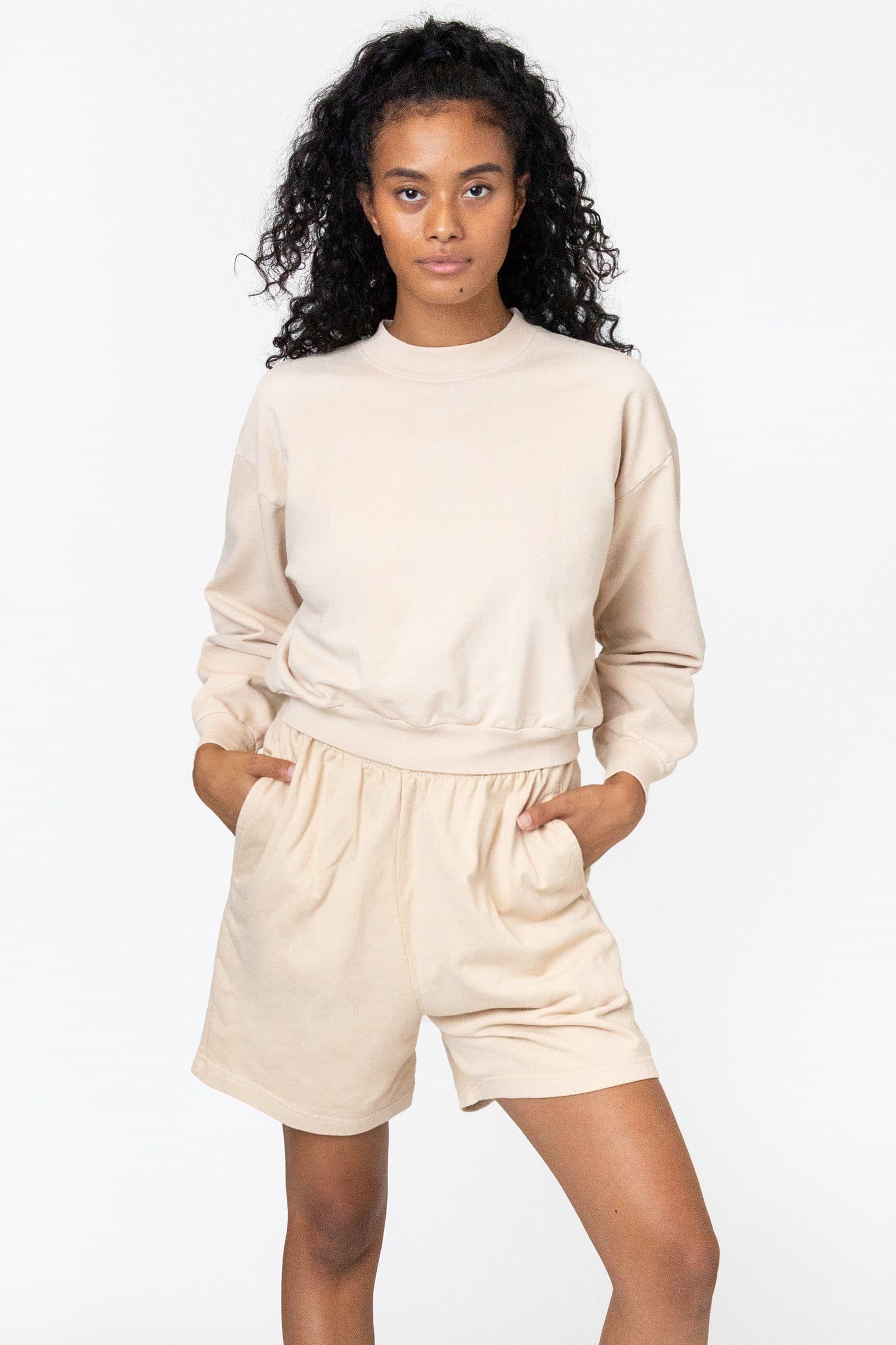 French Terry Cropped Mock Neck Pullover - Garment Dyed