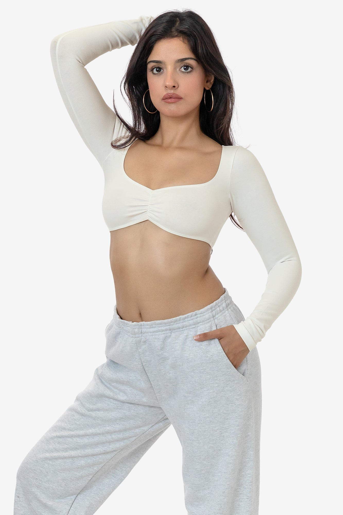 Ruched Long Sleeve Micro Crop Top - Garment Dyed
