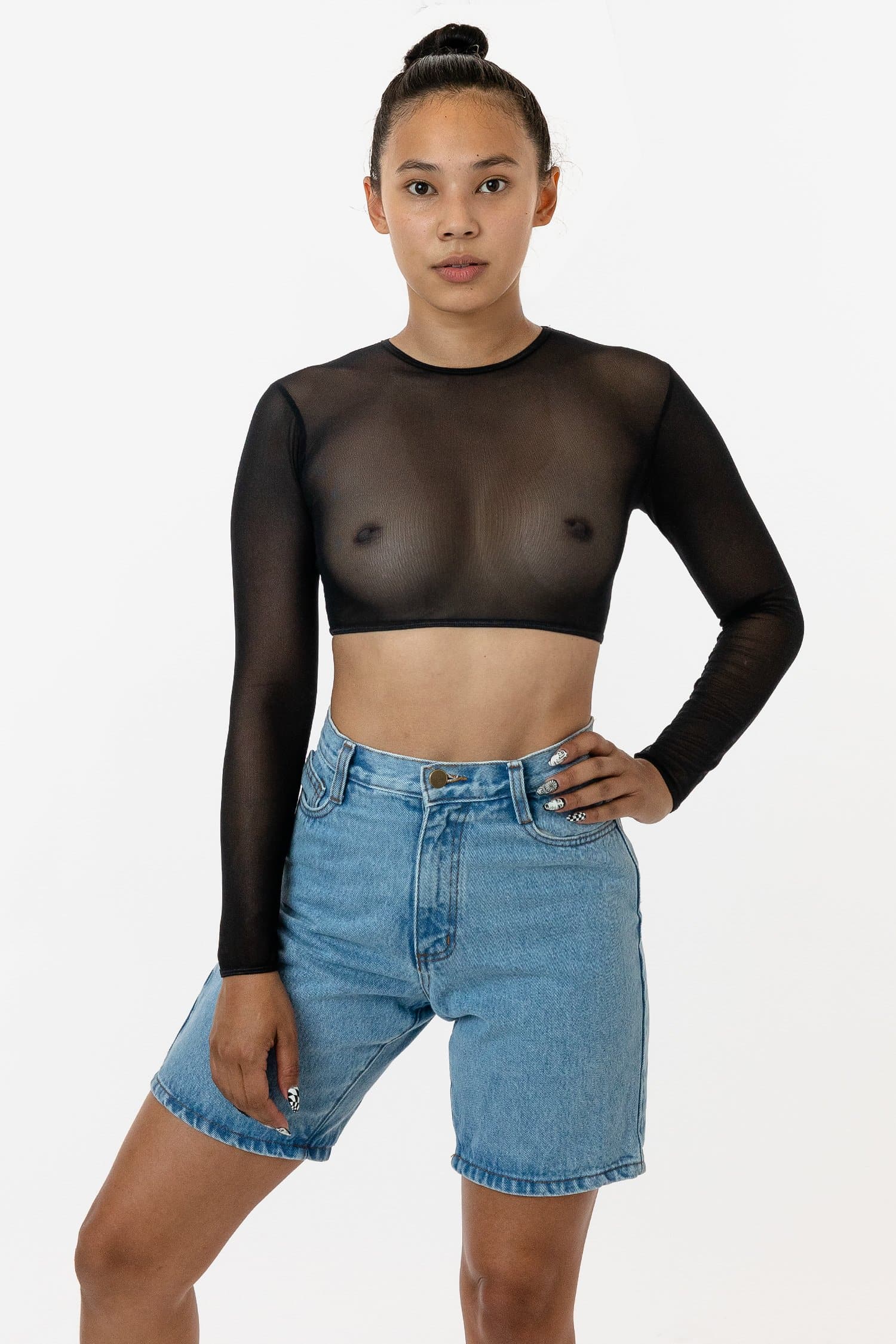Micro Mesh Long Sleeve Crop Top - RNS079
