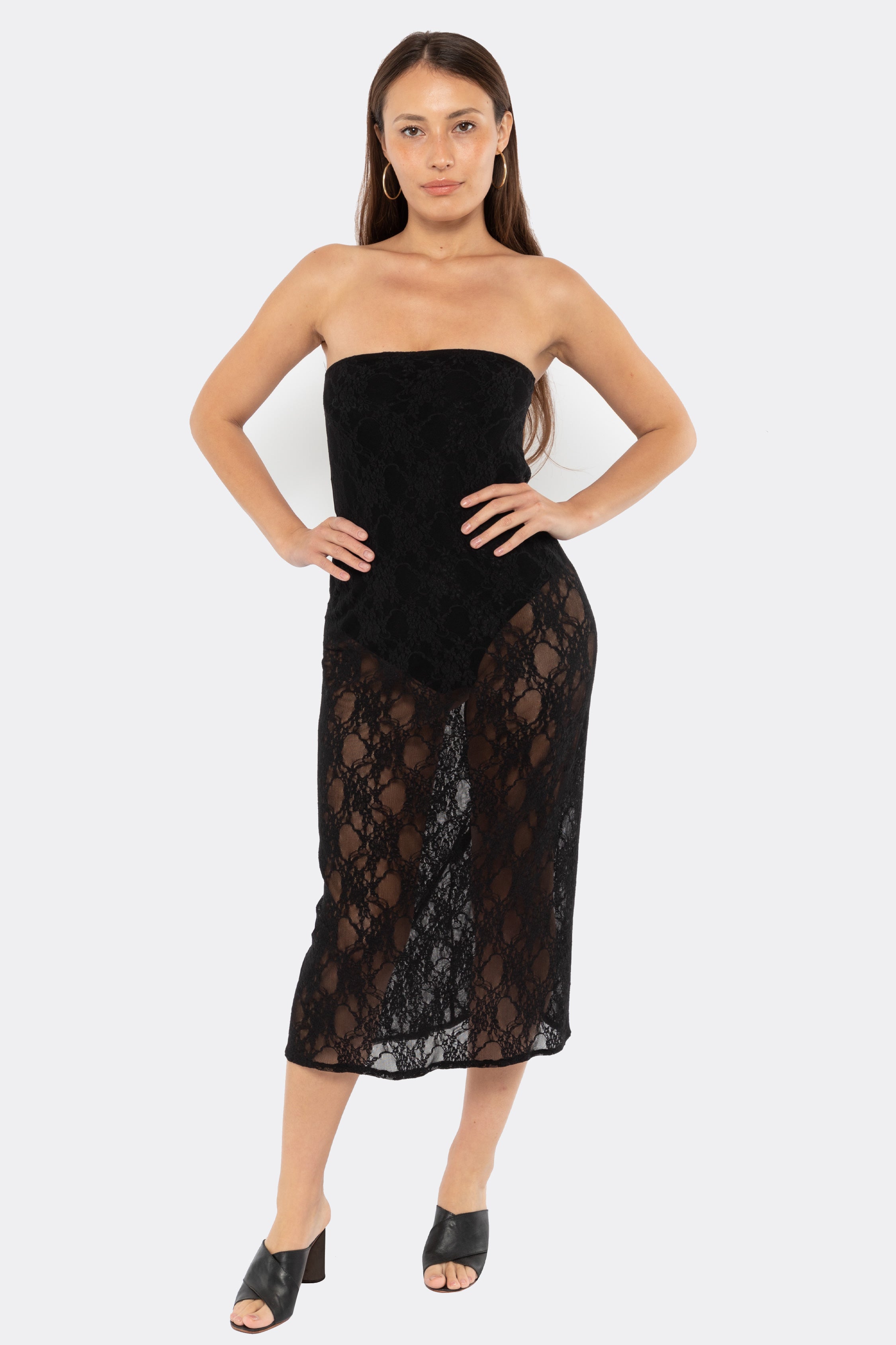 Floral Lace Tube Dress - Midi Length