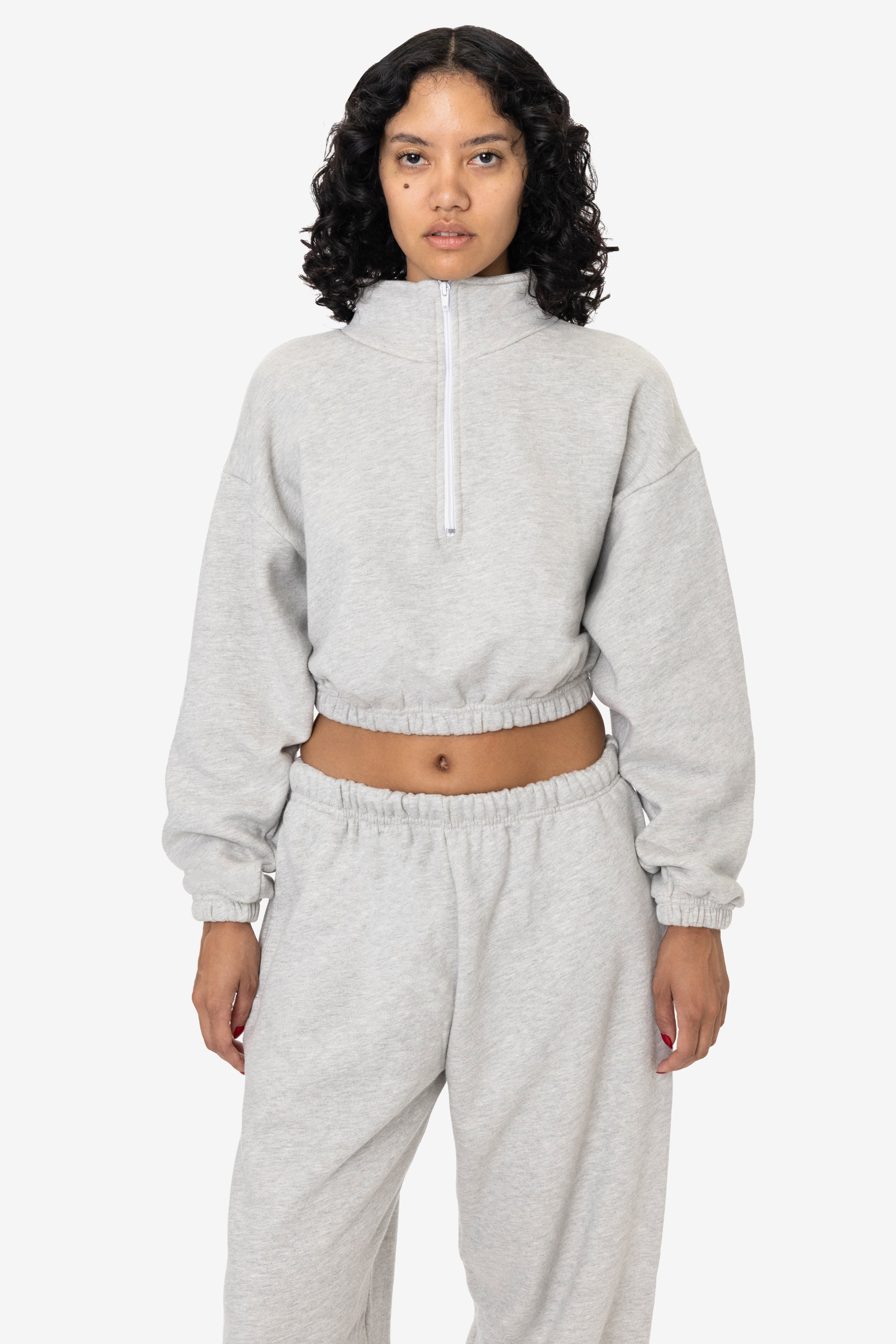 Cropped Cotton Fleece Half Zip Sweatshirt