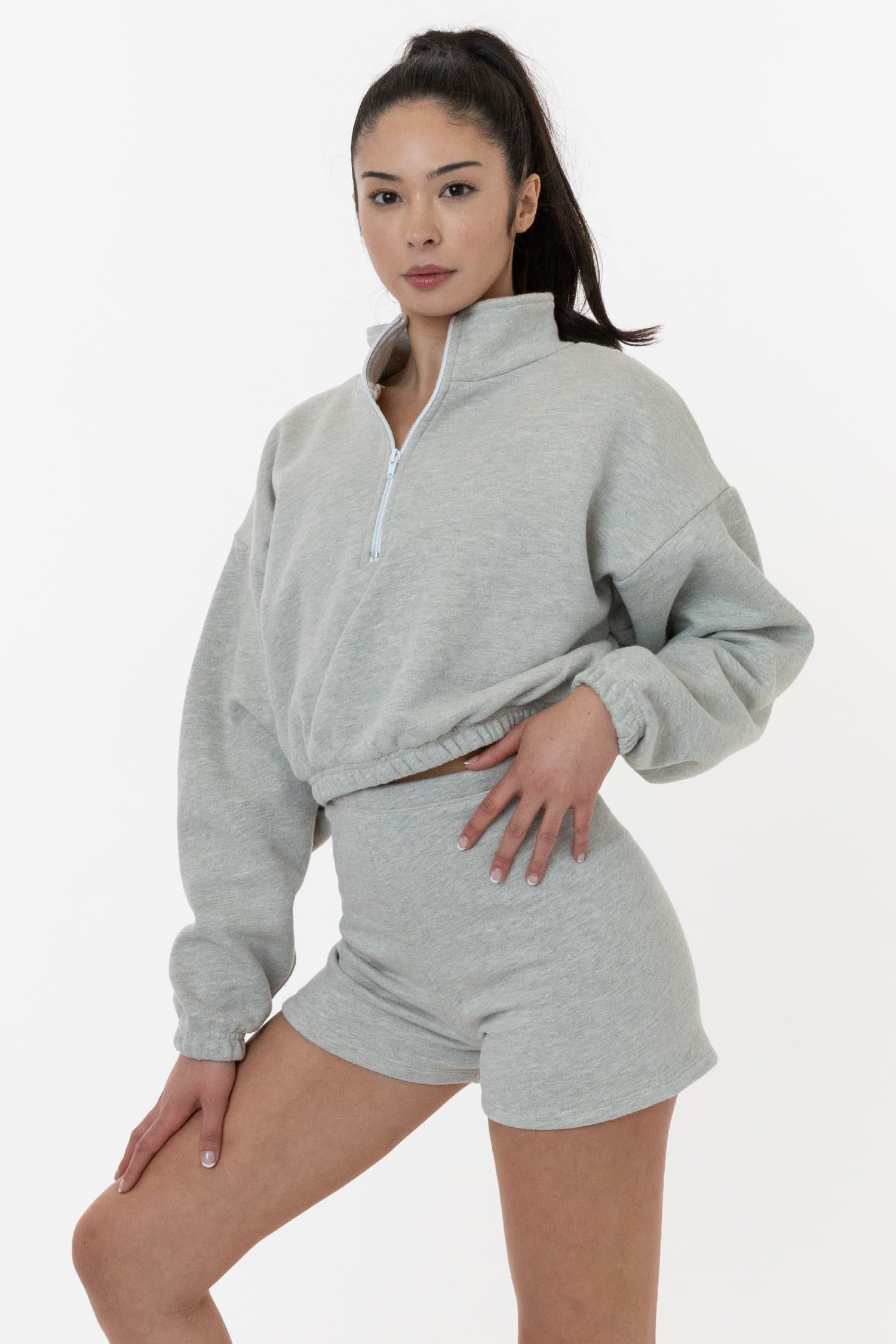 High Waist Cotton Fleece Fitted Shorts
