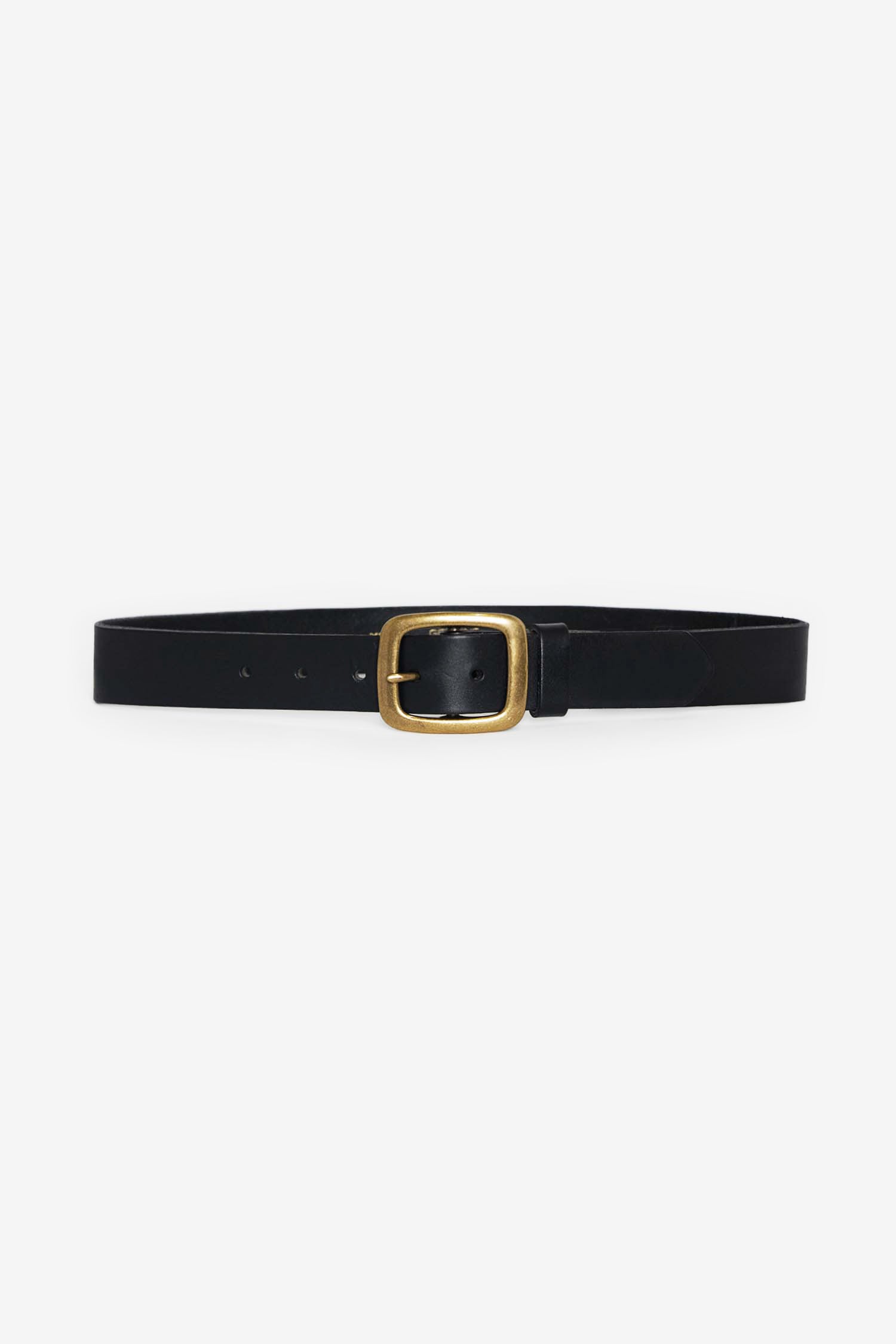 Unisex Leather Belt with Rectangle Center Bar Buckle
