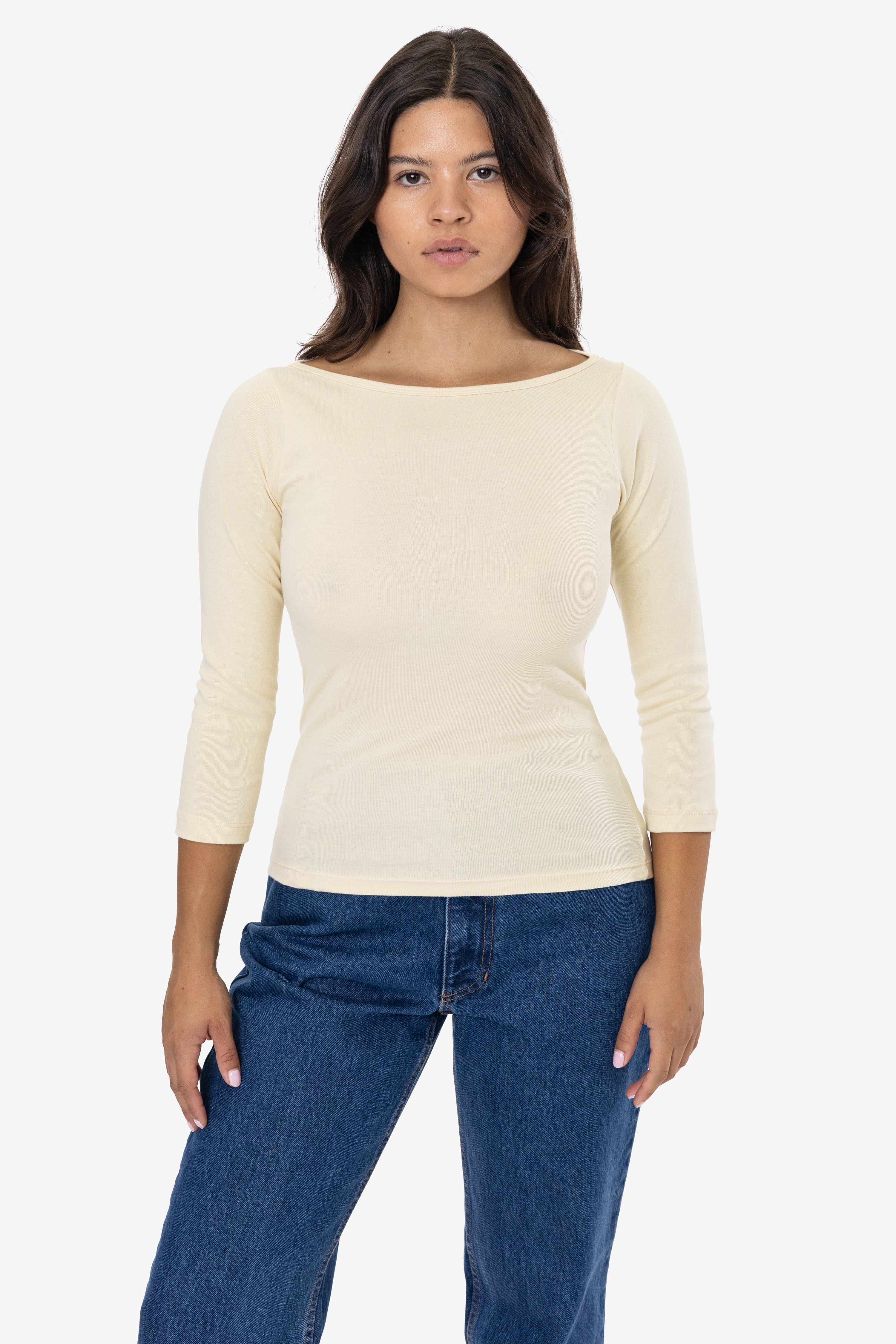 Baby Rib Boatneck Top - 3/4 Sleeve Tee
