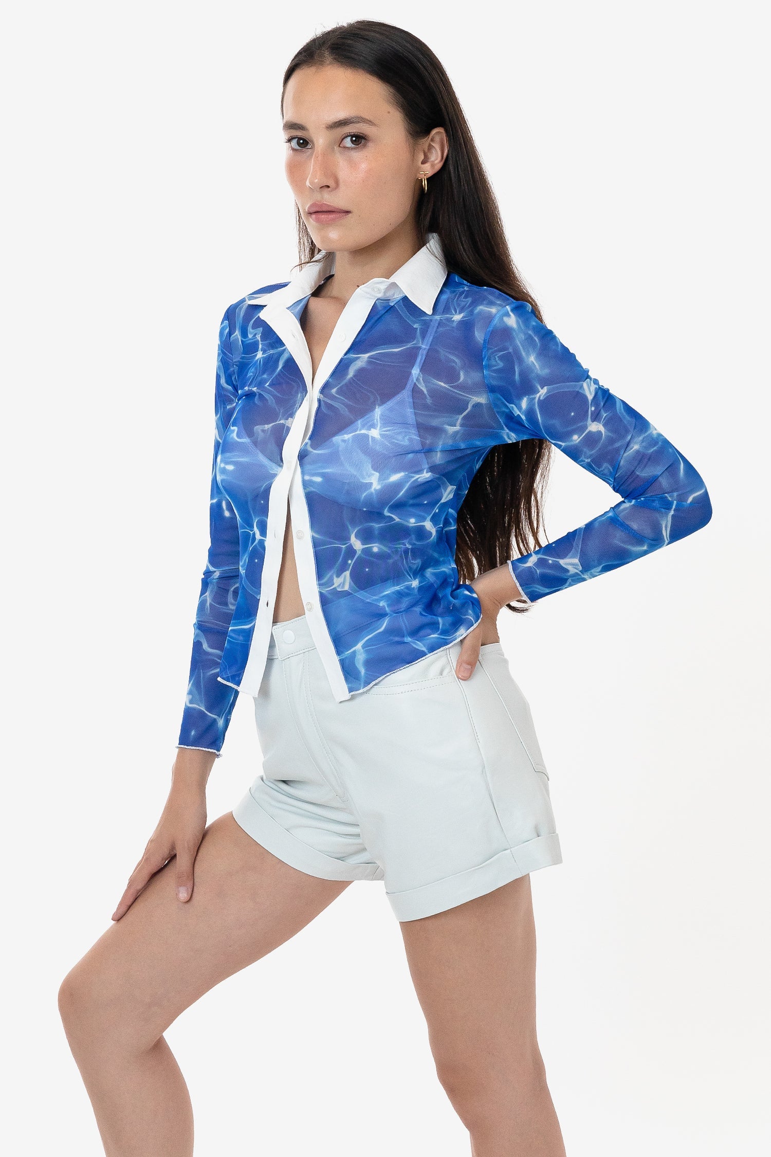 Micro Mesh Long Sleeve Button-Up Shirt