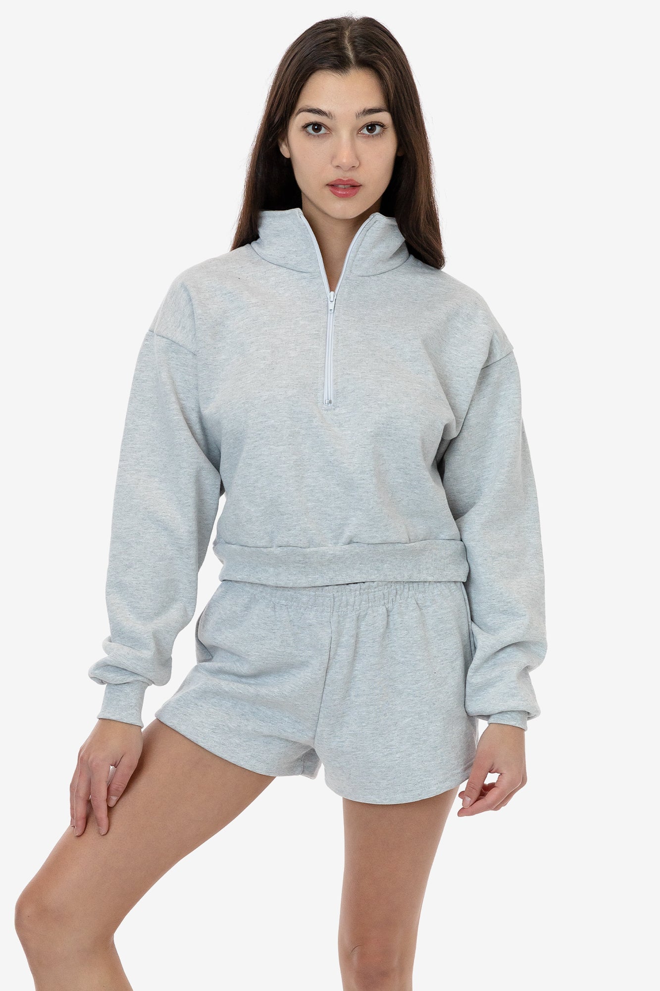 Heavy Fleece Cropped Half Zip Sweatshirt