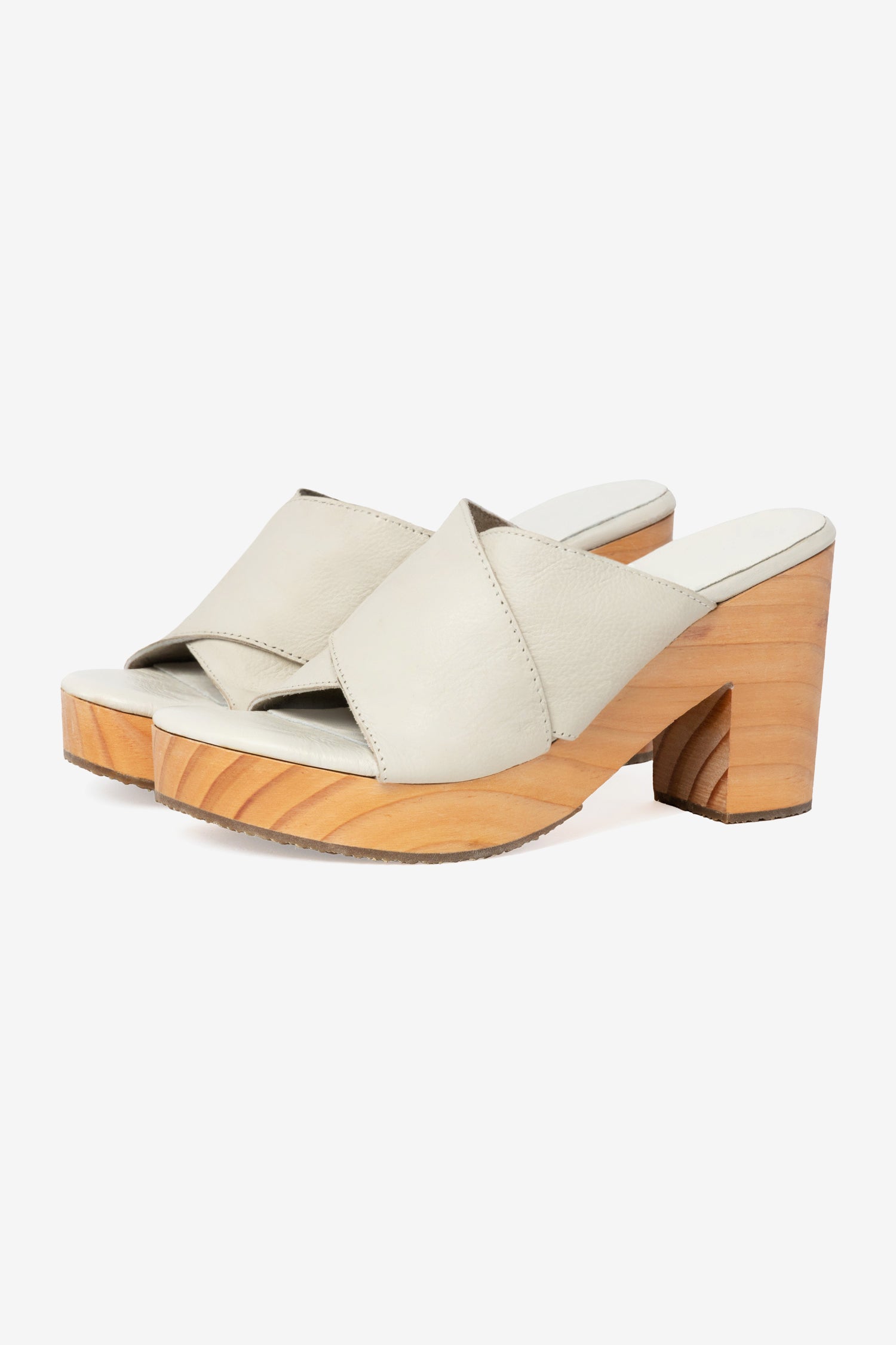 Crossover Mule Sandals with Wooden Heel