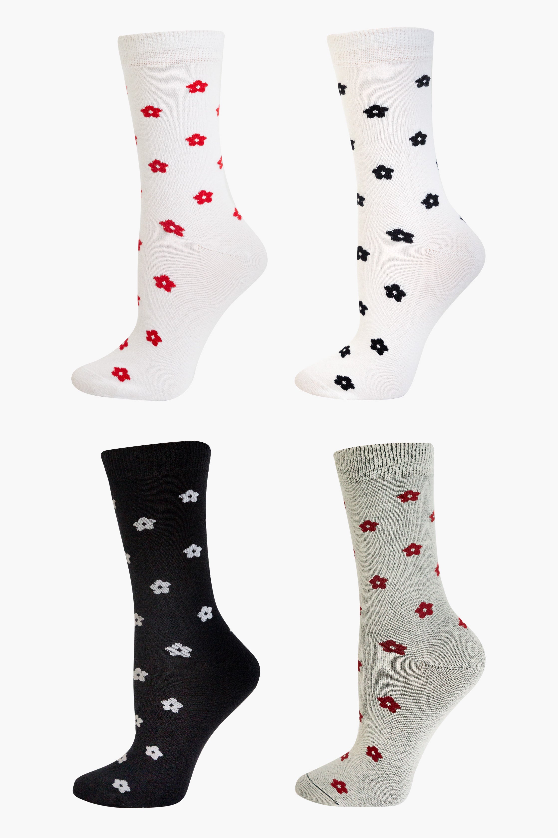 4-Pack Floral Socks for Women & Men