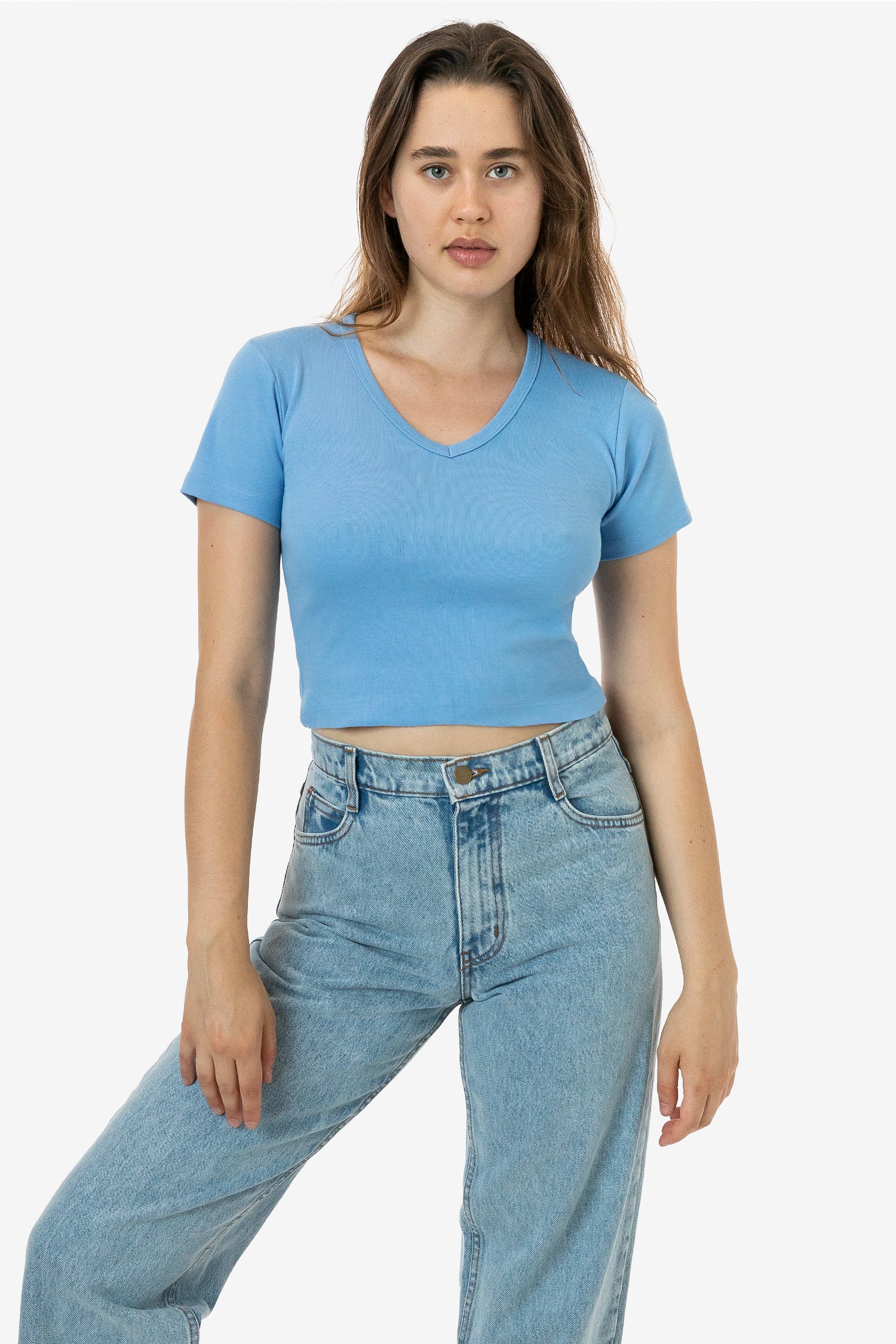 Baby Rib V-Neck Crop Tee - Soft Short Sleeve Top
