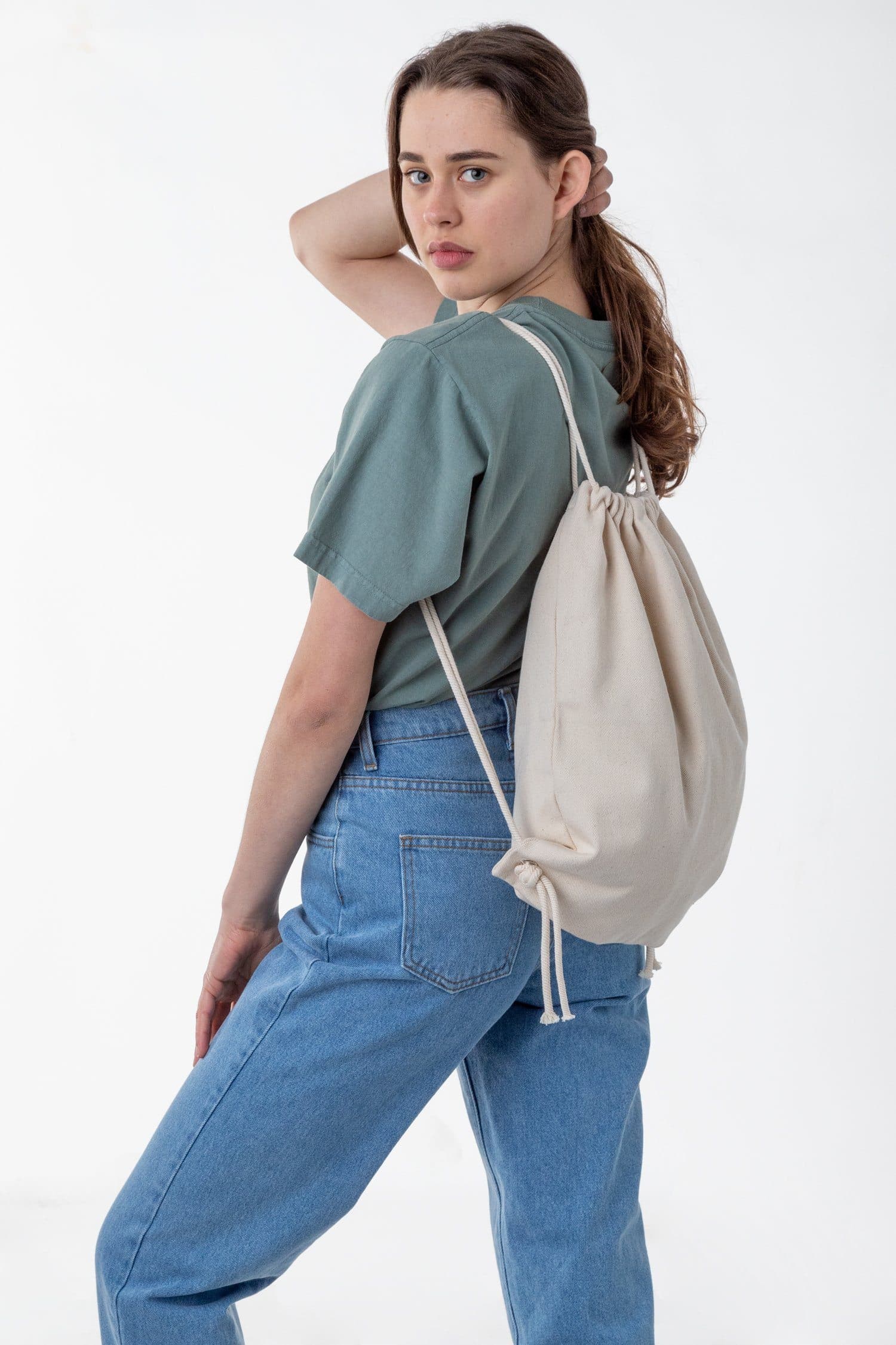 Bull Denim Drawstring Backpack – Stylish & Durable