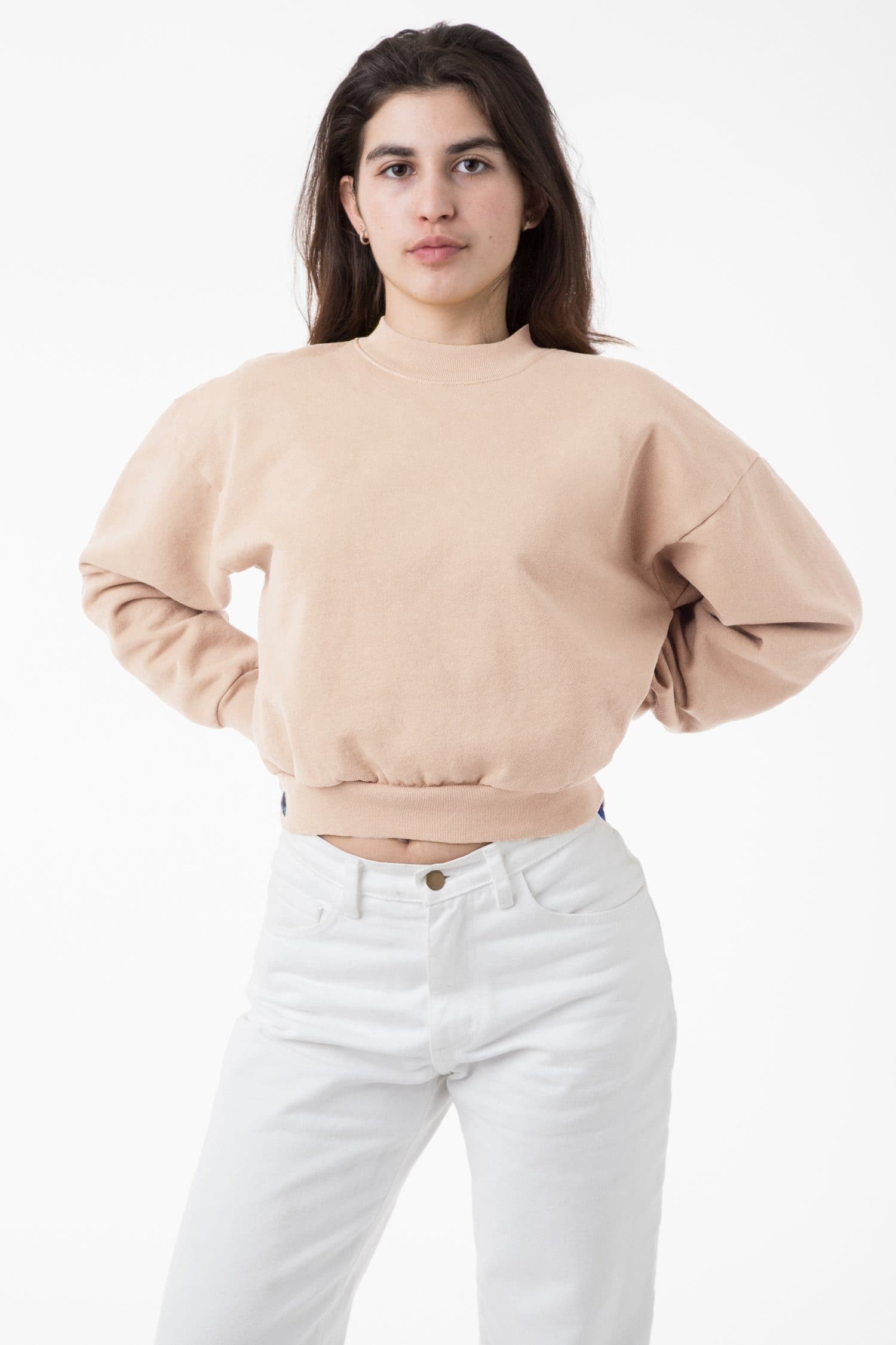 Heavy Fleece Cropped Mock Neck Pullover - Garment Dyed