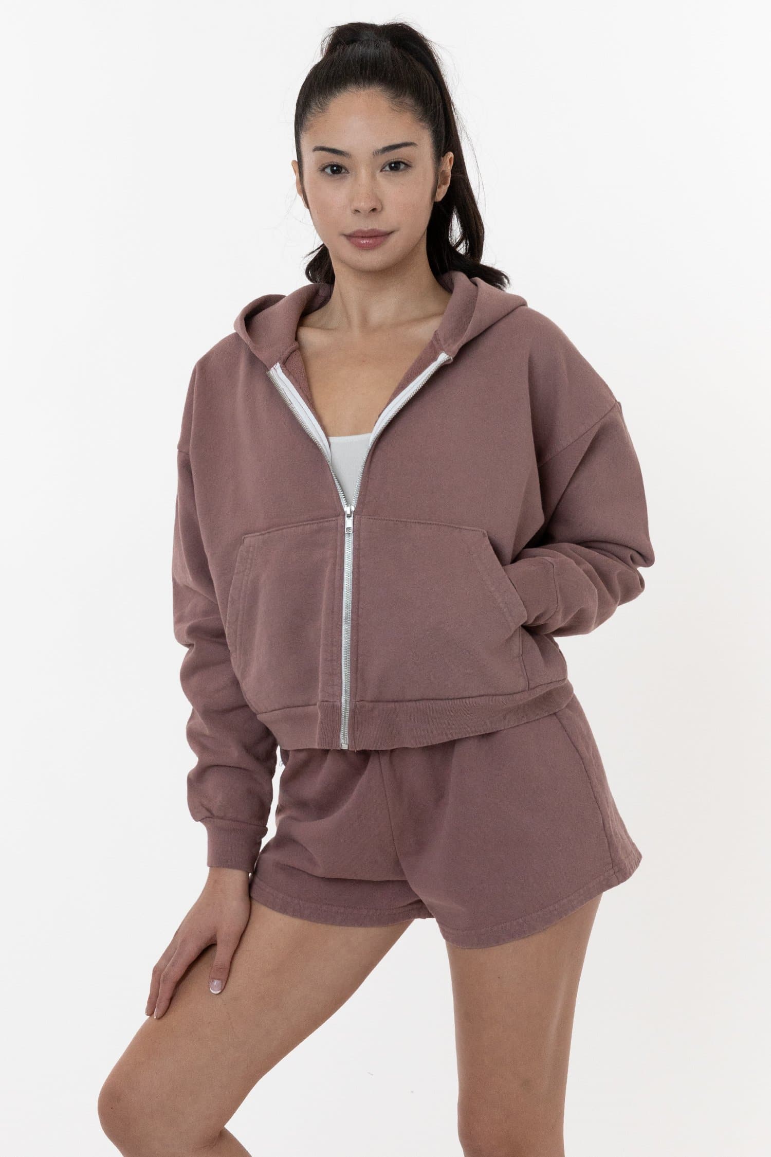 Cropped Heavy Fleece Zip Hoodie - Garment Dye Style