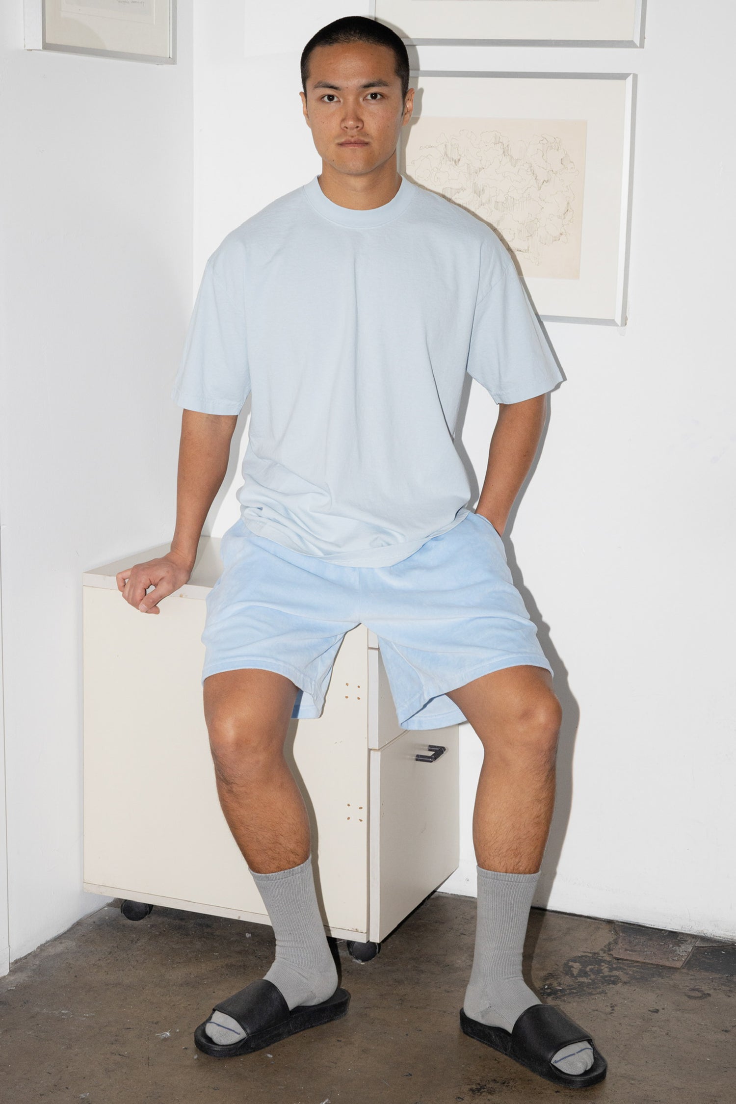 Velour Mid-Length Wide Shorts - Garment Dyed