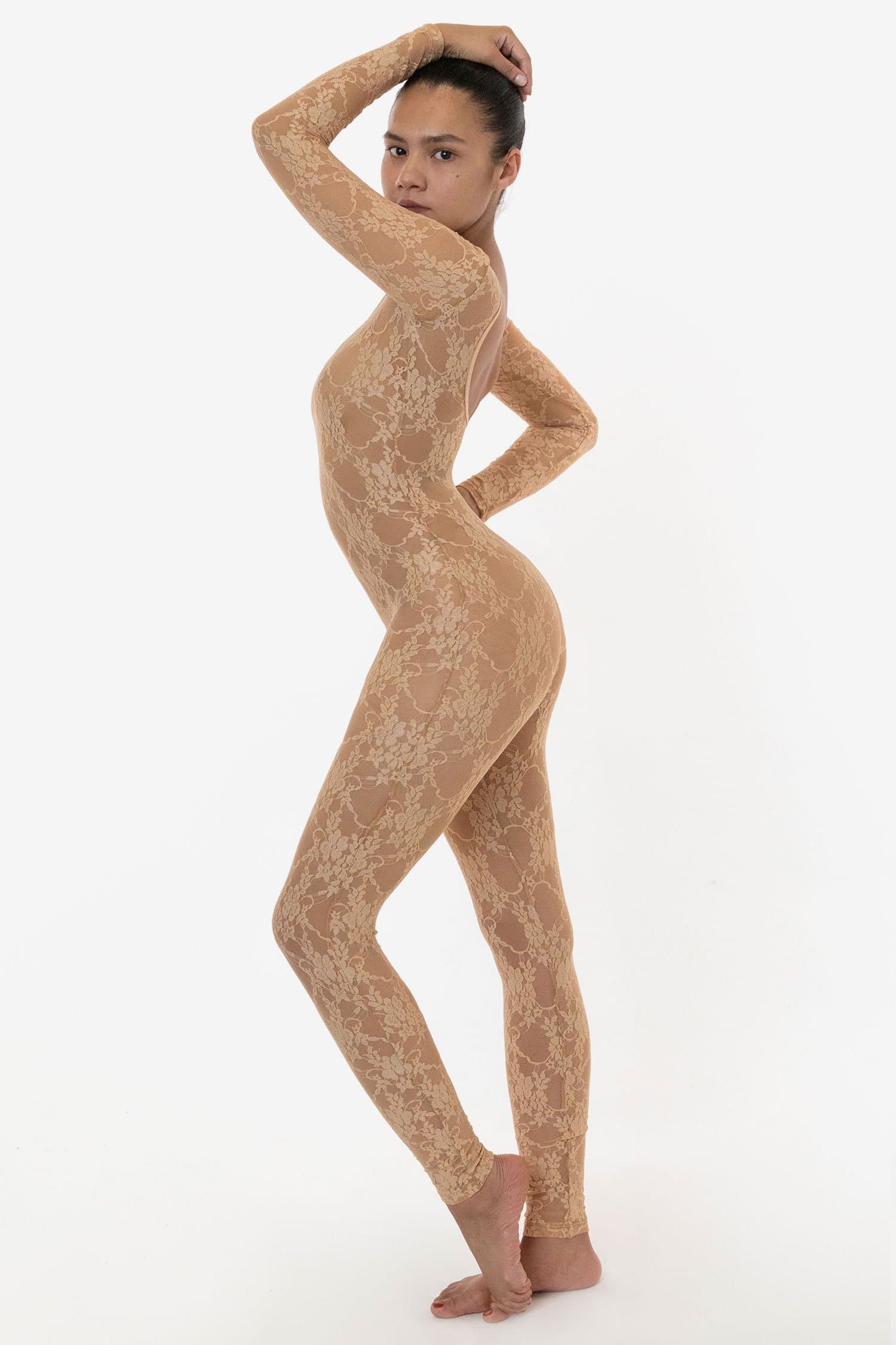 Floral Lace Scoop Neck Long Sleeve Unitard