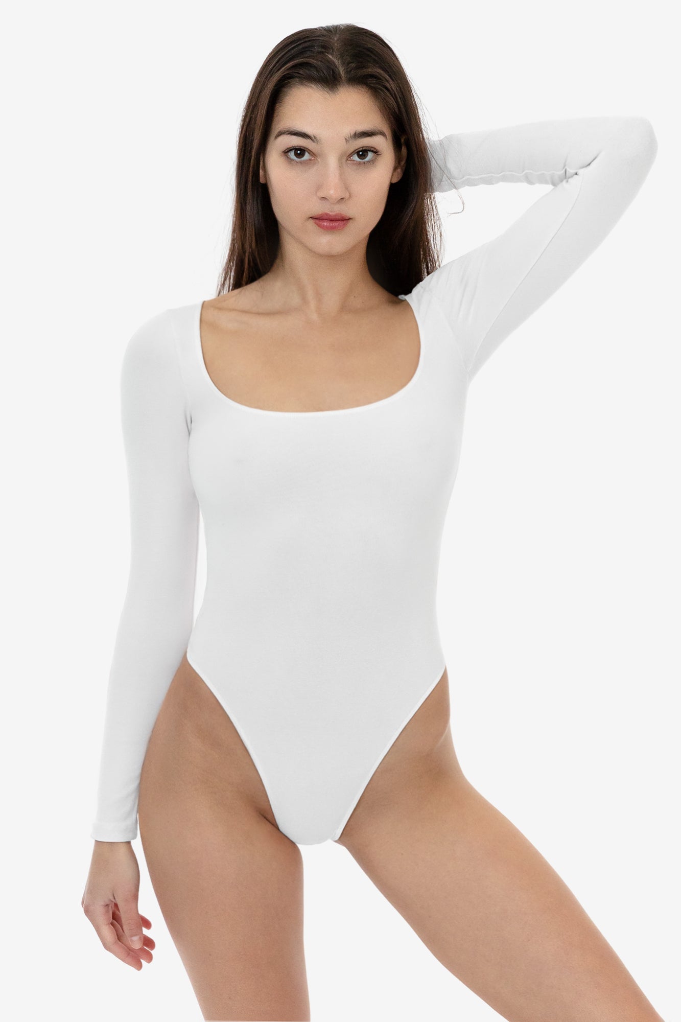 Long Sleeve Squareneck Thong Bodysuit - Garment Dyed