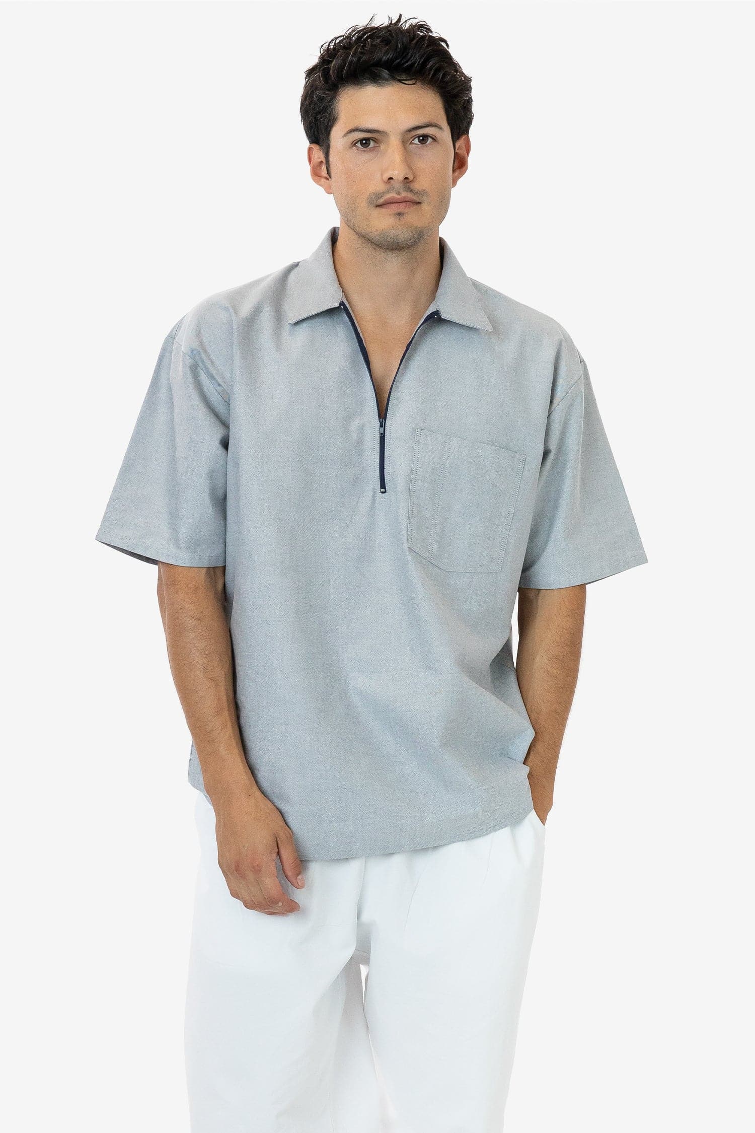 Oxford Zip-Up Work Shirt - Durable & Professional